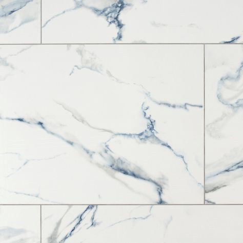 Martinique Azul Polished Porcelain Tile, Bathroom Blue Tile Ideas, Blue Marble Tile Bathroom, Blue Floor Tile Bathroom, Blue And White Bathroom Ideas, Tile Display, Floor Tiles Design, Rectified Tile, Polished Porcelain Tiles