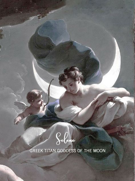 Selena Goddess Of The Moon, Selene Altar, Lady Selene, Mythology Journal, Goddess Selene, Greek Titans, Goddess Aesthetic, Greek Gods And Goddesses, Roman Goddess