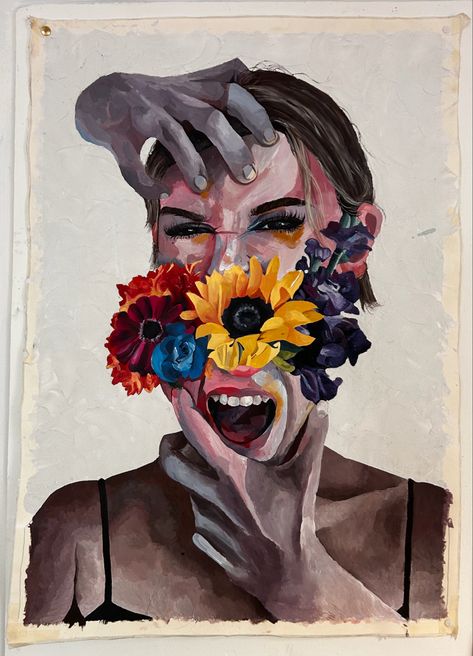 Large scale painting using acrylic paint #painting #paint #paintingartideas #feminism #femininity #artwork #womensart #flowers Feminist Art Painting, Femininity Artwork, Feminist Painting, Feminism Painting, Feminist Artwork, Painting Using Acrylic Paint, Large Scale Painting, Face Paint Brushes, Scale Painting