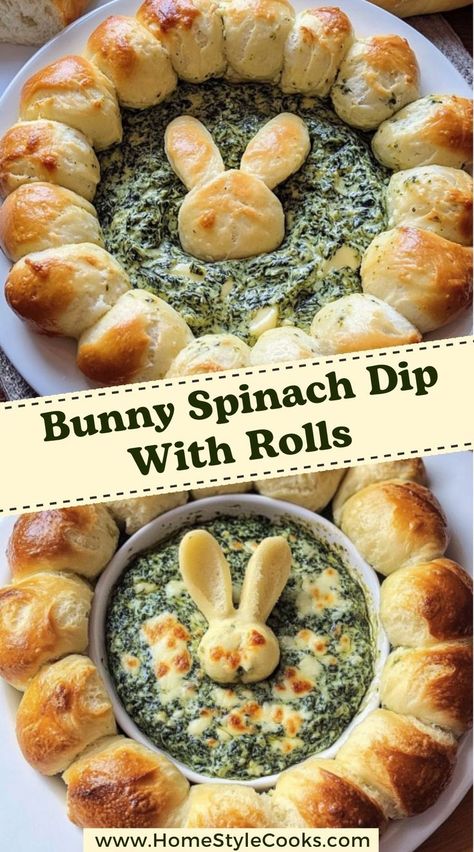 Need a crowd-pleasing Easter appetizer? This Bunny Spinach Dip With Rolls is not only adorable but also a creamy, cheesy dip served with fluffy rolls—perfect for holiday gatherings! Bunny Spinach Dip, Easter Appetizer, Fluffy Rolls, Easter Appetizers, Cheesy Dip, Spinach Dip, Rolls Recipe, Easter Recipes, Holiday Gathering