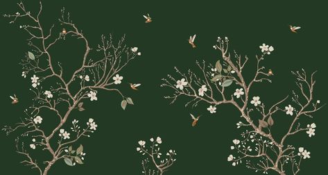 Dark Academia Wallpaper Laptop, Illustrated Trees, Branch Wallpaper, Tree Wallpaper Mural, Pc Desktop Wallpaper, Dark Academia Wallpaper, Green Birds, Dark Green Wallpaper, Palm Leaf Wallpaper