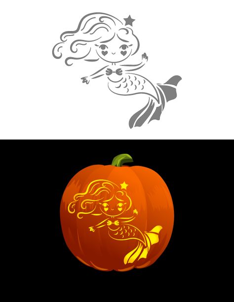 Girly Pumpkin Carving, Mermaid Pumpkin, Pumpkin Fish, Girly Pumpkin, Mermaid Figures, Pumpkin Carving Stencils, Pumpkin Carver, Carving Stencils, Thanksgiving Time