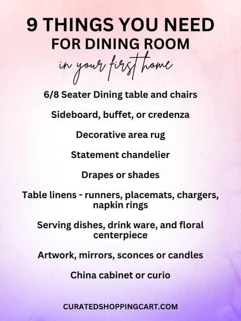 THE Ultimate Room-by-Room First Home Essentials Checklist - Curated Shopping Cart Cozy Arm Chair, Home Essentials Checklist, Room Essentials List, First Home Essentials, Reading Nook Chair, Dining Room Essentials, Minimalist Dorm, 8 Seater Dining Table, Essentials Checklist