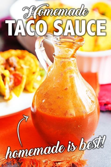 Make your own taco sauce to use in a variety of Mexican dishes, such as tacos, burritos and taco salads. Ditch the store-bought version so you know EXACTLY what goes inside! Make homemade taco sauce with a handful of ingredients and in just a few minutes! #tacosauce #mexicanfood #savorysauce How To Make Taco Sauce, Diy Taco Sauce, Taco Sauces, Taco Sauce Recipe, Homemade Taco Sauce, Taco Sauce Recipes, Mexican Sauce, Taco Salads, Tacos Burritos