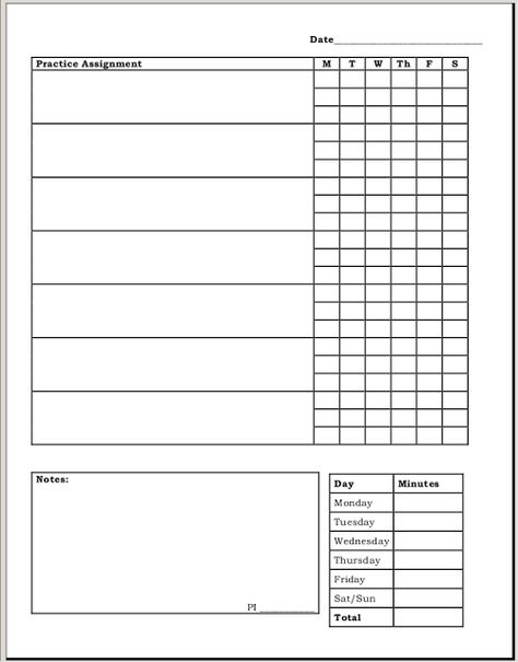 Assignment sheet with boxes for students to check each day they practice each piece Piano Practice Chart, Summer Lesson, Assignment Sheet, Violin Practice, Piano Teaching Resources, Jenny Jones, Piano Practice, Learn Violin, Voice Lesson