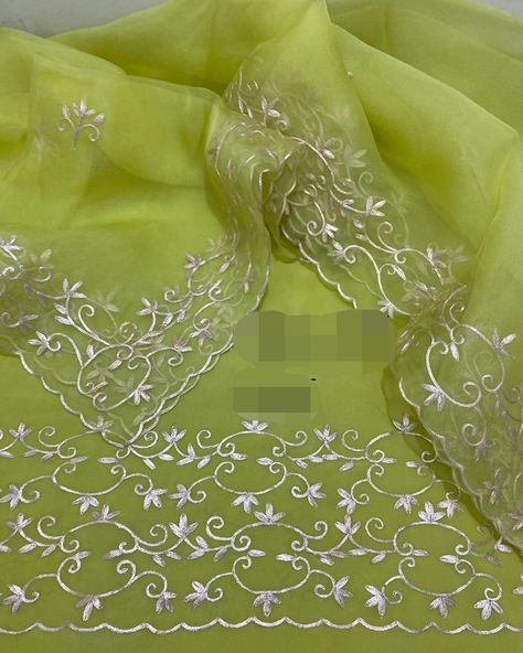 Pitten Work Suits, Pitta Work Embroidery Suit, Punjabi Suit Machine Work Design, Cutwork Duppta Design, White Unstitched Suit With Gota Work, Elegant Pista Green Unstitched Suit With Gota Work, Elegant Pista Green Gota Work Unstitched Suit, Hand Work Embroidery Suits, Duppattas Designs Ideas