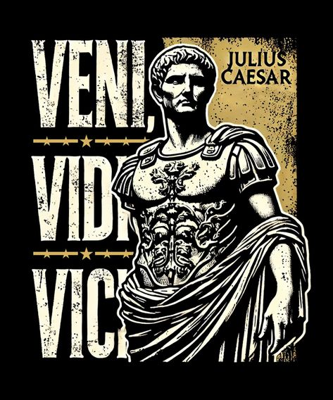 Celebrate the power of victory with this 'Veni, Vidi, Vici' design featuring Julius Caesar. Perfect for those who appreciate historical achievements and bold declarations, this design embodies the spirit of triumph and success. Ideal for t-shirts, wall art, and home decor, this piece is a must-have for history buffs and anyone looking to inspire greatness. Get yours now and channel the strength of a conqueror! #VeniVidiVici #JuliusCaesar #MotivationalArt #HistoricalQuotes #Conqueror #PODDesigns #InspirationalDecor Julius Caesar Art, Men Aesthetics, Men's Fitness Motivation, Historical Quotes, Julius Caesar, Greco Roman, Motivational Poster, Philosophy Quotes, Motivational Art