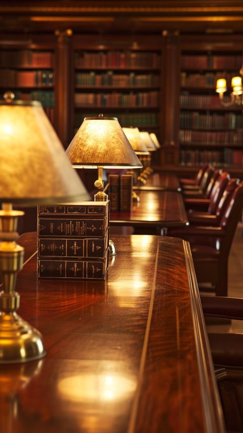 Classic Library Ambiance: An elegant library space lined with books, warmed by lamp light and waiting for readers. #library #books #lamps #wooden #elegant #shelves #reading #table #aiart #aiphoto #stockcake https://ayr.app/l/5p4B Atonement Library Scene, Snug Office, Old School Library, Elegant Shelves, Elegant Library, Dark Reading, Library Lighting, Library Lamp, Library Space