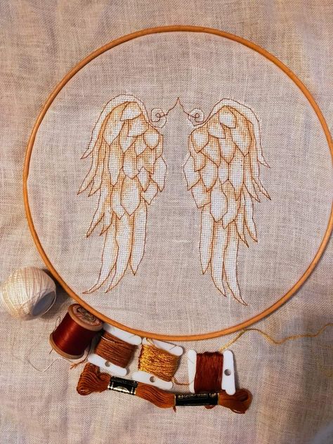 Sewing Creations, Applique Embroidery, Embroidery Applique, Recycled Fabric, Angel Wings, Cross Stitch, Angel, Embroidery, Sewing