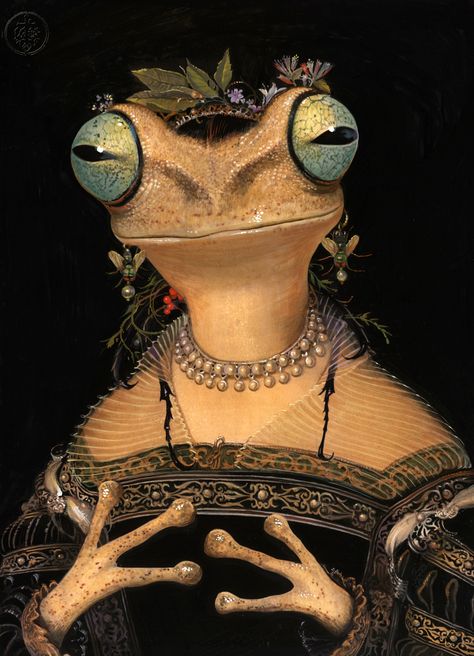 Quirky Portraits by Bill Mayer Imagine Flora and Fauna as High Society Humans A Frog, Paintings, Flowers, Green, Art