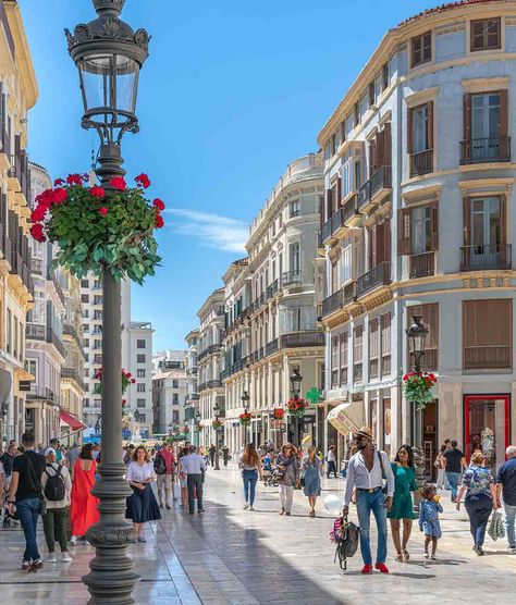 The emblematic Larios street in Malaga's old town Malaga Street Style, Malaga Old Town, Malaga Spain Aesthetic, Malaga Aesthetic, Roman Theatre, Town Map, Malaga Spain, Beautiful Streets, Malaga