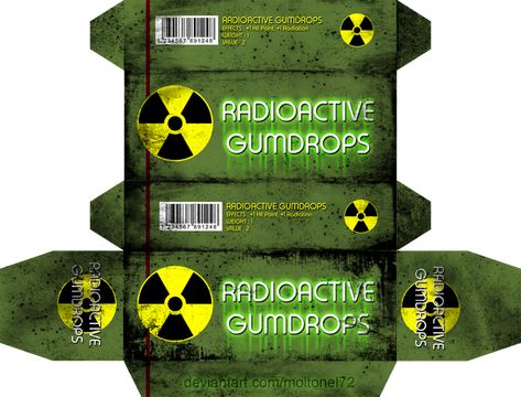 Fallout Props - Radioactive Gumdrops by moltonel72 on DeviantArt Fallout Diy Props, Fallout Printables, Fallout Crafts, Fallout Food, Fallout Party Ideas, Fallout Birthday, Fallout Party, Fallout Birthday Party Ideas, Fallout Bottle Caps