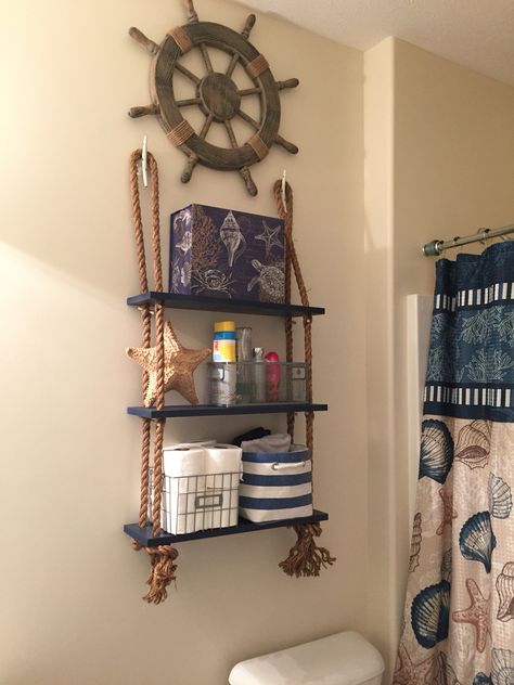 Nautical shelving Anchor Bathroom Decor, Anchor Bathroom, Nautical Shelves, Nautical Home Decorating, Deco Marine, Nautical Bathroom, Nautical Bedroom, Nautical Bathroom Decor, Beach Theme Bathroom