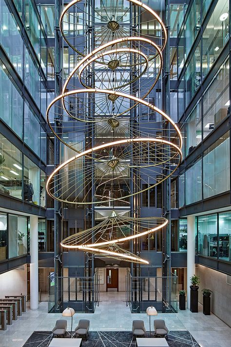 Modern Art Installation, Head Quarters, Atrium Design, Mall Design, Lobby Interior, Bespoke Lighting, Lobby Design, Showroom Design, Wakefield