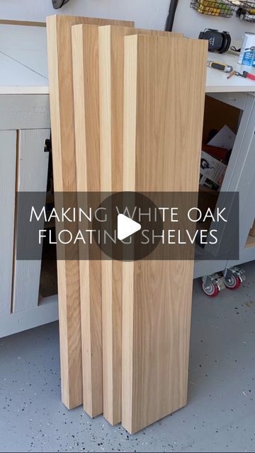 Natalie Park | DIY, Builds & Design on Instagram: "I banged out assembling and finishing these 4 white oak floating shelves! 🎉   Once the edges were beveled (see previous reel!) and I cut all the pieces to the correct length, the assembling went quick! The fold over is just SO satisfying, am I right?! How beautiful do they look?! 😍  Now all that’s left to do is install them (and think of a transition video 😂)! . . . . . #floatingshelves #parkplaceabode #diyprojects #diyhome #homediy #homediyproject #homediyprojects #diyit #diyhome #homerenovations #homesweethome #reelsofinsta #woodworking  #whiteoak #womenwhobuild" White Oak Floating Shelves, Oak Storage Bench, How To Make Floating Shelves, Transition Video, Kitchen Floating Shelves, Banquette Seating In Kitchen, White Oak Kitchen, Oak Floating Shelves, Floating Shelf Decor