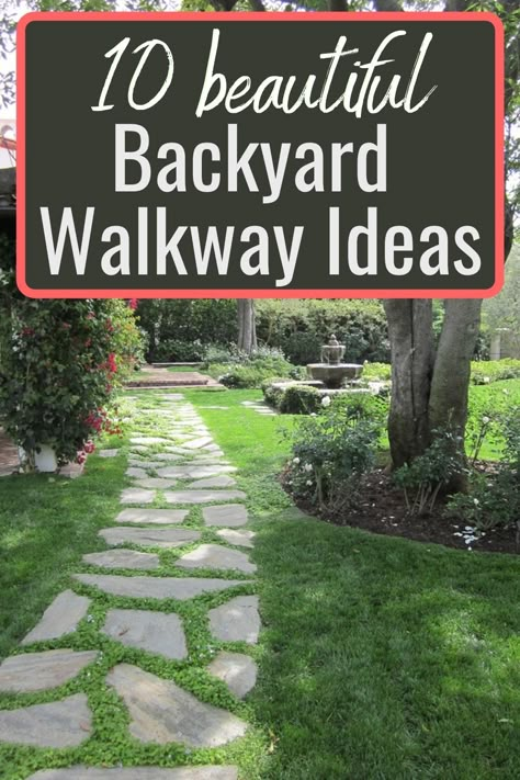 stone garden walkway Lawn Walkway Paths, Walking Paths Landscape, Garden Paths Through Lawn, Backyard Paths And Walkways, Corner Flower Garden, Backyard Ideas Plants, Walking Path Ideas, Cheap Walkway Ideas Diy, Backyard Walkway Ideas