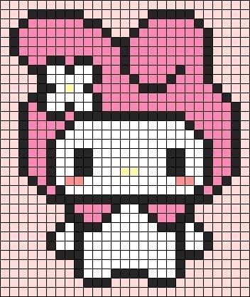 Hello Kitty Bunny My Melody, Pixel Art Pattern My Melody, My Melody Grid Pattern, Hello Kitty Fuse Bead Pattern, My Melody Bead Pattern, My Melody Cross Stitch Pattern, My Melody Pixel Art Grid, Minecraft Pixel Art Templates Easy, My Melody Alpha Pattern