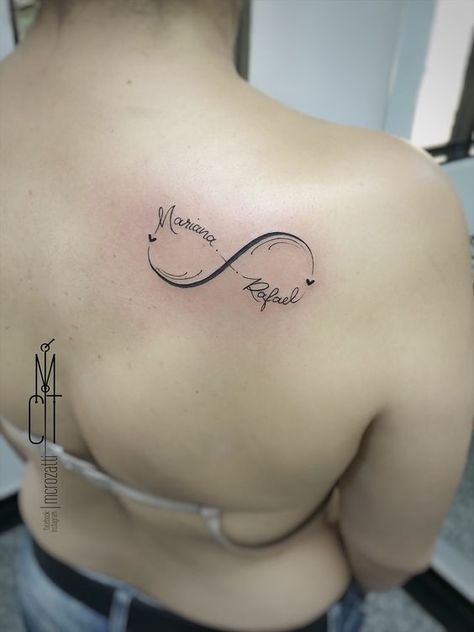 Name Infinity Tattoo, Tattoo Ideas With Names, Infinity Tattoo Ideas, Infinity Name Tattoo, Couple Name Tattoos, Chest Piercing, Unique Infinity Tattoo, Tattoo Name Fonts, Infinity Couple Tattoos