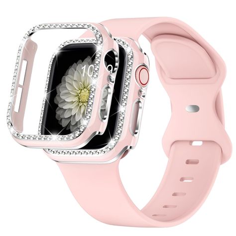 PRICES MAY VARY. COMPATIBLE DEVICES - XYF soft silicone compatible for pink apple watch band 42mm with bling bumper case for iWatch Series 3 2 1. Fits wrist size from 4.9”to 7.5”(125mm-190mm). Please confirm your watch size carefully before ordering. Package contents include: 1 X Watch Bumper [No Screen Protector] + 1 X Watch Band. GLITTER BUMPER - XYF compatible for pink apple watch band 42mm with glitter bumper cover provides full protection for your watch. Accurate holes allows easy access to Pink Apple Watch, Pink Apple Watch Band, Cute Apple Watch Bands, Diamond Bling, Flower Band, Apple Watch Case, Pink Apple, Band Pictures, Apple Watch 38mm