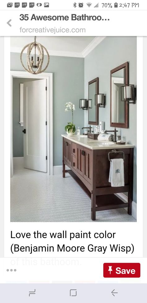 Love the Benjamin Moore gray wisp color Bm Gray Wisp, Benjamin Moore Gray Wisp, Gray Wisp, Bright Kids Bathroom, Lake House Paint Colors, Benjamin Moore Bathroom, Boys Bathroom Decor, Benjamin Moore Gray, Floating Shelves Bathroom