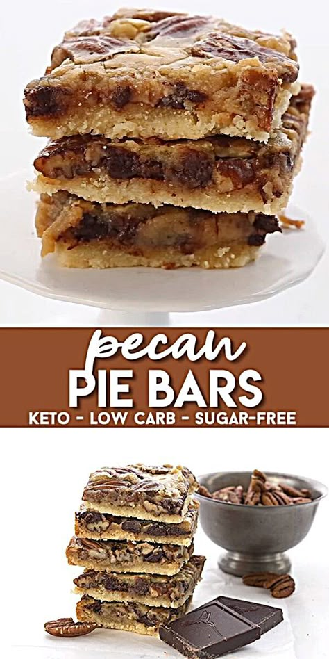 - Your tastebuds won't believe these delicious keto pecan pie bars are low carb! With an ooey gooey filling and a shortbread crust, these bars are the ultimate keto dessert recipe. #pecanpie #ketodesserts #thanksgiving #pecans #ketodiet #recipewriter #foodtalk #RecipeDiaries #foodiegram #foodiesofinstagram #recipebox #recipesoftheday #foodtime #recipebinder #foodlovers #recipesfresh #recipelinkinprofile #recipemodification #foodinsta #foodholic Keto Pecan Pie Bars, Chocolate Pecan Pie Bars, Dolce Poche Calorie, Keto Pecan Pie, Keto Fudge, Keto Thanksgiving, Keto Bars, Pecan Bars, Postre Keto