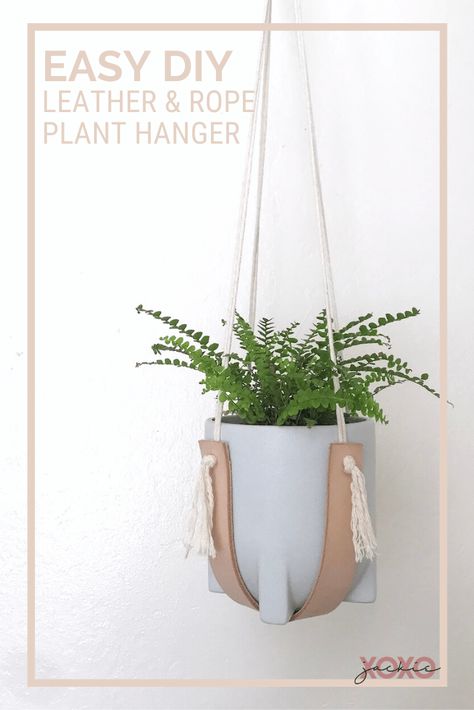 Plant Hanger Leather, Leather Plant Holder, Leather And Macrame, Leather Plant Hanger Diy, Leather Hangers, Rope Tutorial, Leather Plant Hanger, Plant Hanger Tutorial, Plants Greenhouse