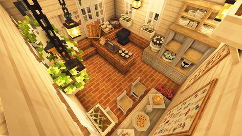 Bakery Minecraft Ideas, Minecraft Bakery Ideas, Minecraft Bakery Interior, Mc Bakery, Cottagecore Village, Minecraft Bakery, Minecraft Rooms, Minecraft Food, Cottagecore Minecraft