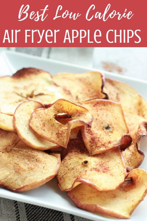 Air fryer apple chips are a nutritious, low calorie snack that you can enjoy instead of potato chips or other snacks. Apple chips are a family favorite that are perfect just about any time of year and are especially tasty as a fall treat. If you are looking for the perfect healthy snack for your family, this is it. Cinnamon Apple Chips Air Fryer, Air Fry Apple Chips, Dehydrating Apples In Air Fryer, Elimin8 Recipes, Healthy Air Fryer Recipes Low Calorie, Apple Chips Air Fryer, Jasmine Recipes, Low Calorie Chips, Air Fryer Apple Chips