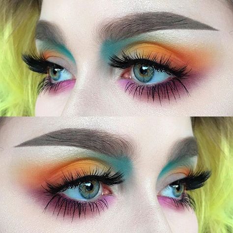 WEBSTA @helenesjostedt Colours ✨  I used: @nyxcosmeticsnordics ultimate brights eyeshadow palette | @felinelashes in Siberian | @inglot_sweden individual eyelashes 22S | @anastasiabeverlyhills dipbrow pomade in blonde and brow gel in clear ✨ Mad Hatter Makeup, Mad Hatter Halloween Costume, Alice In Wonderland Makeup, Wonderland Makeup, Mad Hatter Costume, Bright Eyeshadow, Bright Makeup, Alice In Wonderland Costume, Smink Inspiration