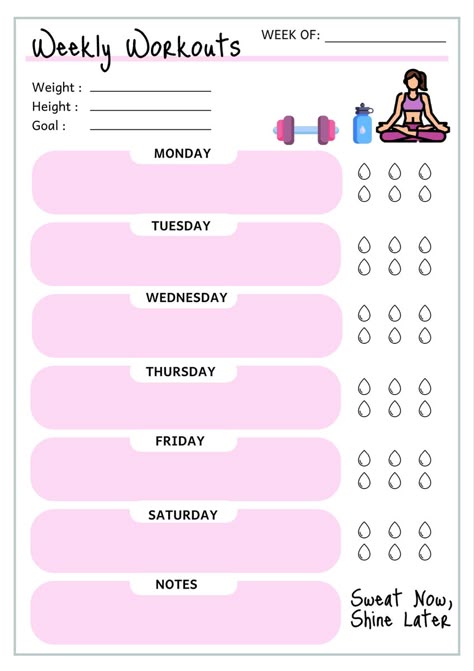 Printable weekly workout plan Workout Logs, Workout Sheets, Fitness Tracker Printable, Workout Template, Workout Board, Workout Tracker, Fitness Planner Printable, Organization Planner, Weekly Workout Plans