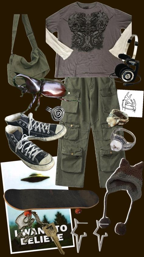 Cryptidcore Aesthetic Outfits, Cryptidcore Outfit, Goblincore Grunge, Goblincore Outfits, Baggy Outfit Ideas, Downtown Outfits, Funky Outfits, Grunge Y2k, Swaggy Outfits