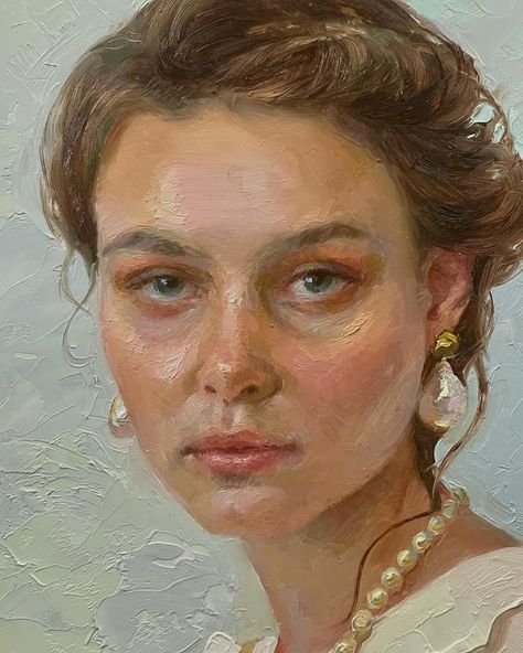 Regina Lyubovnaya on Instagram: ““Girl with Pearls”, yet another portrait, 8x6.” Must say, I enjoyed square format a bit more. The challenge of this portrait was the soft,…” Oil Painting Portrait Classic, Oil Painting Portraits, Oil Pastel Portrait, Acrylic Portrait Painting, Painting Portraits, Master Art, Realistic Oil Painting, Oil Painting Tutorial, Pastel Portraits