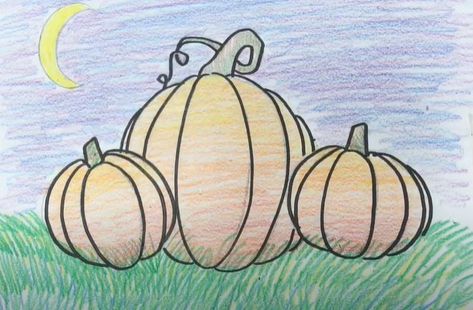 How to draw Pumpkin Patch Step by Step Drawing Pumpkins Step By Step, Pumpkin Patch Doodle, Pumpkin Patch Drawing Easy, Pumpkin Patch Drawing, Pumpkin Patch Sketch, Patch Drawing, Pumpkin Garden Drawing, Draw Pumpkin, Shape Sketch