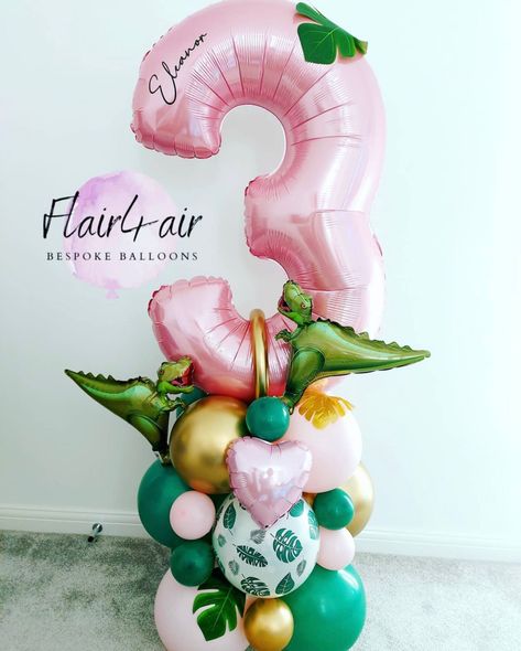 Dinosaur And Flower Party, Tropical Dinosaur Birthday Party, Girly Three Rex Party, Land Before Time Birthday Party Girl, Girl Dinasour Birthday Party Ideas, Dinosaur Tutu Birthday, 3 Rex Girl Party, Third Birthday Dinosaur Theme Girl, Girly Dinosaur Party Decorations