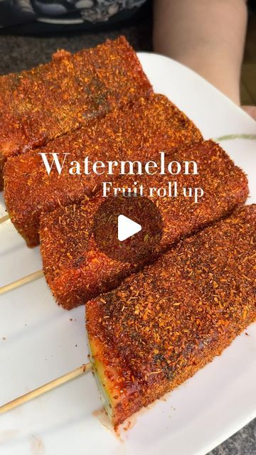 Watermelon Fruit Roll Up, Watermelon Wrapped In Fruit Roll Up, Watermelon Fruit Roll Up Chamoy, Watermelon And Chamoy, Watermelon Fruit Roll Up Recipe, Watermelon Ideas, Watermelon Snacks, Tajin Snacks, Watermelon Snack