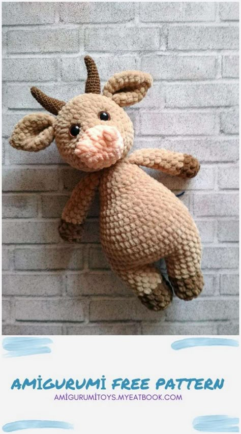 Amigurumi Bull Free Pattern Bull Crochet, Amigurumi Bull, Amigurumi Doll Pattern, Amigurumi Elephant, Animal Patterns, Yarn Tail, Pink Yarn, How To Start Knitting, Crochet Free