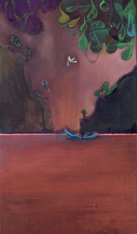 Peter Doig (British, b. 1959), Pelican Island, 2006. Oil on canvas. Woman Falling, Peter Doig, Figurative Kunst, Scenic View, Rock Wall, Canadian Art, Chinese Painting, Figurative Art, Figure Painting