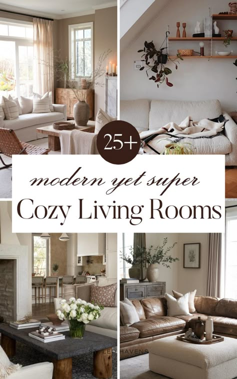 Love the vibe of a beautiful cozy living room? Us too - and today, we’re sharing our very fav living room ideas with the *ultimate* cozy vibes. Whether you love a more earthy living room or love the neutral, minimalist living room look, *this* is the living room inspo you’ll love. (Save these cozy living rooms to your living room inspiration board for later!) Cozy Peaceful Living Room, Minimal But Cozy Living Room, Realistic Cozy Living Room, Cohesive Living Room, Secontional Living Room, Ideas For Cozy Living Room, Comfortable Living Room Designs, Aesthetic Living Room Furniture, Den Designs Ideas Cozy