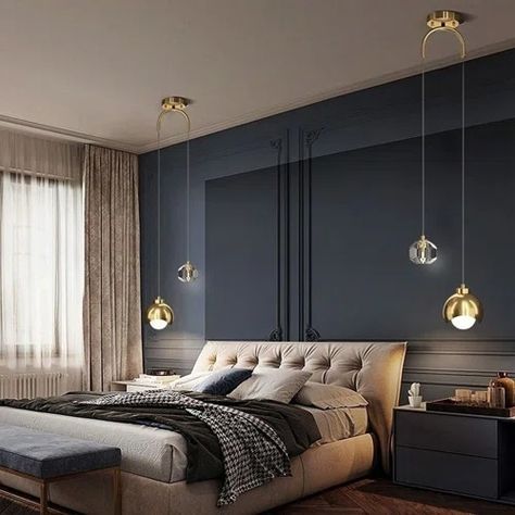 Orren Ellis Estaline Chandelier Geometric LED Pendant | Wayfair Bedside Pendant Lights, Sphere Chandelier, Bedroom Vibes, Chandelier Black, Crystal Pendant Lighting, Glass Lampshade, Luxury Bedroom Master, Contemporary Chandelier, False Ceiling Design