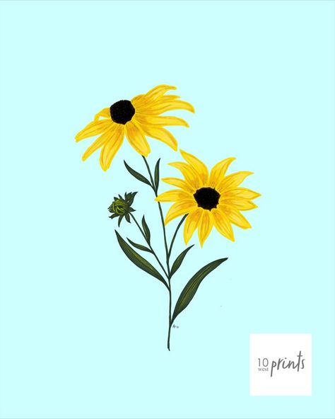 Instant digital download in 5 sizes: 5x7", 8x10", 11x14", 16x20", & 18x24" State Flowers, Flower Yellow, Cute Simple Wallpapers, Black Eyed Susan, Black Eyed, Simple Wallpapers, Botanical Print, Illustration Print, Eye Black