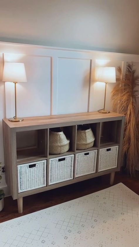 Black Ikea Cube Shelves, Modernize Cube Storage, Cube Storage Behind Sofa, Diy Cube Storage Dresser, White Cubby Storage, Ikea Square Shelves Cubbies, Cube Shelf Entryway Ideas, Refinish Cube Organizer, Cube Organizer Dresser Ideas