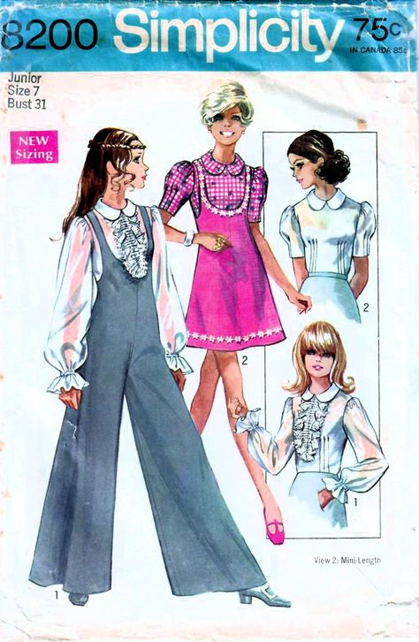 1960s Simplicity 8200 Vintage Sewing Pattern: Palazzo Jumpsuit, Mini Jumper, Blouse, Junior Size 7, Bust 31 60s Jumpsuit, Jumpsuit Pattern Sewing, Patron Vintage, Vintage Dress Patterns, Paper Sewing Patterns, Jumpsuit Pattern, Blouse Pattern Sewing, Motif Vintage, Womens Sewing Patterns