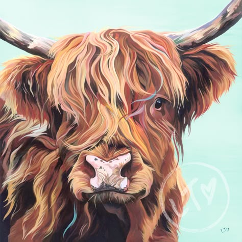 Original Highland Cow Painting 'Lilly' by Lauren Terry Cow Paintings, Cow Artwork, Highland Cow Painting, Animal Paintings Acrylic, Cow Art Print, Highland Cow Art, Farm Wall Art, Cow Drawing, Cow Wall Art