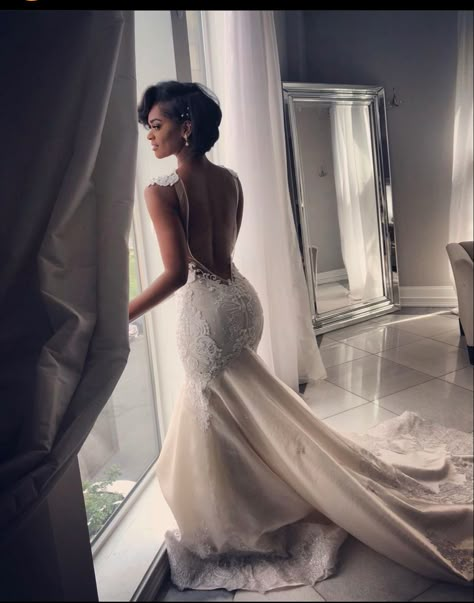 Backless Wedding Dress Black Women, Wedding Dresses On Black Women Brides, Back Tattoo In Wedding Dress, Destination Wedding Dress Black Women, Wedding Dress Mermaid Black Woman, Lace Mermaid Wedding Dress Open Back Long Train, Wedding Dresses Simple Black Woman, Wedding Dresses Ideas Black Women, Unique Wedding Dresses Black Women