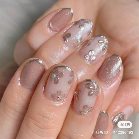 Short Nail Designs February, Nail Inspo Natural Nails Short, Korean Gel Nails, Dainty Nails, Nails Japanese, Purple Acrylic Nails, 2023 Nails, Romantic Nails, Hippie Nails