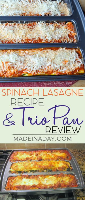 Spinach Lasagna & Lasagne Trio Pan Review! See how I make everyone in the house happy with the Lasagne Trio Pan. Make three different recipes in one pan! See more on madeinaday.com Lazana Recipes, Spinach Lasagna Recipe, Lasagne Recipes, Easy Recipes For Dinner, Lasagna Pan, Spinach Lasagna, Best Easy Recipes, Spinach Recipes, Pan Recipes