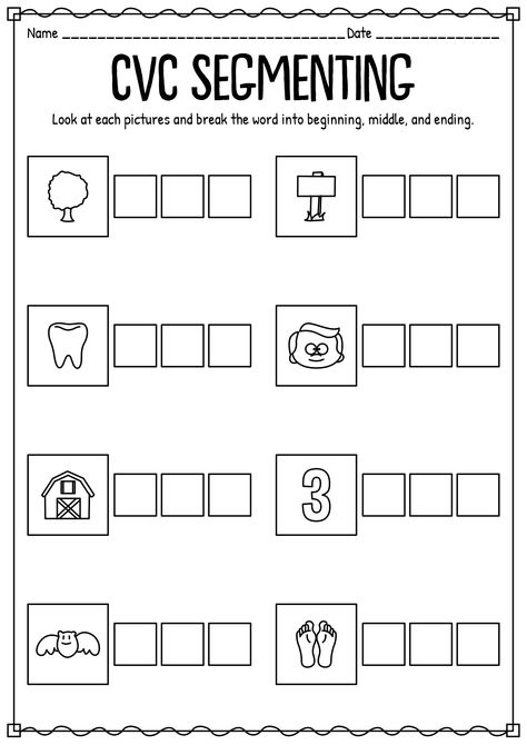 Word Segmenting Kindergarten, Word Segmenting Activities, Word Families Worksheets, Segmenting Activities, Segmenting Words, Cvc Word Practice, Phoneme Segmentation, Consonant Words, Cvc Worksheets