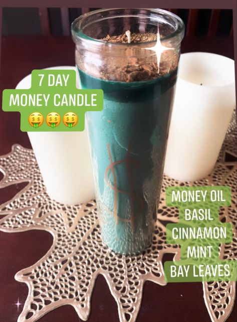 How To Make A Money Candle, 7 Day Candle Spell, Money Candle Magic, Money Candle Dressing, Simple Money Spells, 7 Day Candles, Green Candle Money Spell, Green Candle Magic, Money Spell Candle