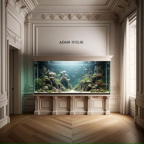 Adam Golik Aquascaper Luxury Fish Tanks, Big Aquarium In House, Luxury Aquariums Home, Home Aquarium Aesthetic, Aquarium Interior Design, Fish Tank Wall, Aquarium Aesthetic, Tank Terrarium, Wall Aquarium