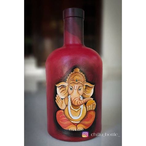 BottleArtLover on Instagram: “Jai Ganesh... Beautiful painting done by @chillu_bottle_ on bottle.   To get feature in our bottle art page please follow…” Ganesha Bottle Art, Jai Ganesh, Bottle Drawing, Valentines School, Indian Art Paintings, Beautiful Painting, Wine Bottle Crafts, School Parties, Bottle Art